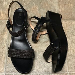 SergioRossi Blk Leather PlatformBraided SandalW•40
